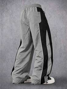 Manfinity Denimwave Men's Colorblock Drawstring Waist Pleated Loose Casual Long Pants - Grey - View 2