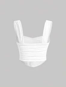 SHEIN MOD Débardeur avec ourlet asymétrique froncé de couleur unie grande taille - Blanc - Voir 4