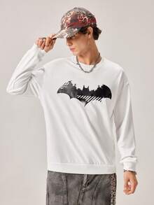 Strevion BATMAN Sweatshirt Lengan Panjang Leher Bulat Kasual Pria dengan Gambar City, Musim Semi/Gugur - Putih - View 4
