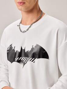 Strevion BATMAN Sweatshirt Lengan Panjang Leher Bulat Kasual Pria dengan Gambar City, Musim Semi/Gugur - Putih - View 8