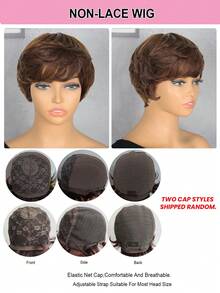 Corte Pixie con cabelludo falso, cabello Remy liso, hecho a máquina, peluca de cabello humano de color corto, marrón moca para mujer - S4 - Ver 11