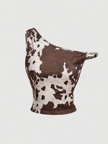 SHEIN MOD 動物印花不對稱扭結上衣 - 彩色 - 查看 4