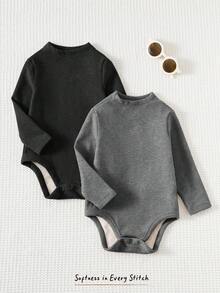 Cozy Pixies Baby Mädchen einfarbig Kontrast Strick weich Stehkragen Langarm Herbst Winter Bodysuit 2er Set - Schwarz - Übersicht 8