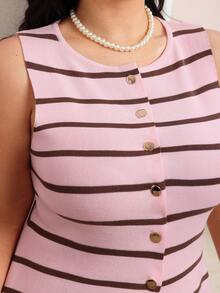 CovetEZ Plus Size Summer Cool Knit Yellow Tank Top - Pink - View 6