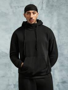 INCRYTM Men Pocket Drop Shoulder Drawstring Hoodie & Sweatpants , Fall Clothes Winter, Cozy Outfits - Black - View 4