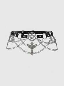 Svart Pentagram Cross Chain bälte