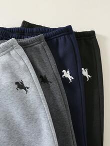 SHEIN 4件組男嬰秋冬抓絨內裡可愛休閒百搭簡約印花長褲多件套兒童運動褲男童慢跑褲 - 彩色 - 查看 5