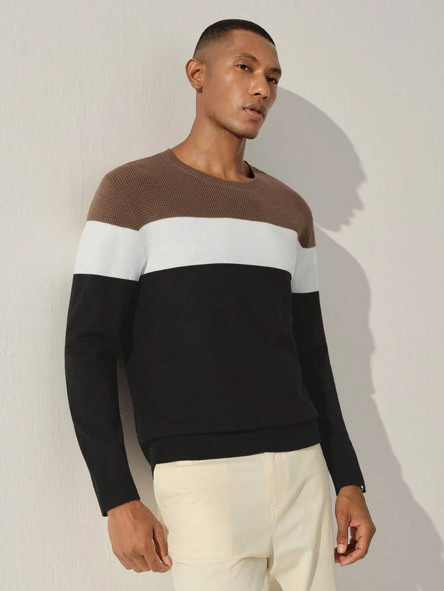 Manfinity CityGents Men's Colorblock Casual Daily Wear Long Sleeve Sweater - Multicolor - View 1