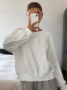 DAZY Women's Crew Neck Casual Versatile Everyday Long Sleeve Sweatshirt Autumn White - White - View 3