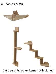 1/3PCS WallMounted CompactSize NaturalWood Durable Sturdy ScratchResistant EasyDIY HempRope Wrapped YellowRope NaturalColor CatScratchingPost WallStand For LivingRoom Bedroom Office CatLover PetOwner HomeDecor Housewarming - Apricot - View 4