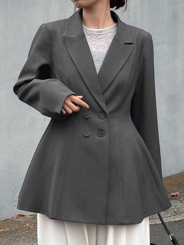 FRIFUL Women's Korean Style Solid Color Waist-Cinching Blazer Jacket, Autumn