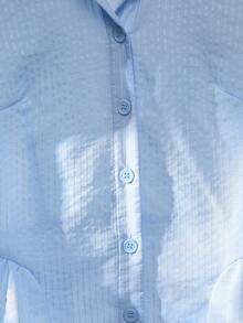 Franclia Women's Slim Fit Jacquard Cap Sleeve Office Shirt - Blue - View 4