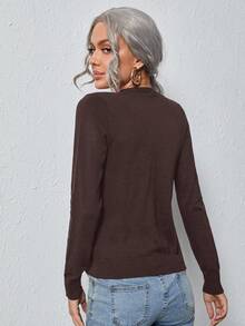 Easowa Solid Button Up Cardigan,Long Sleeve Tops,Tops For School In Fall/Winter - Brown - View 2