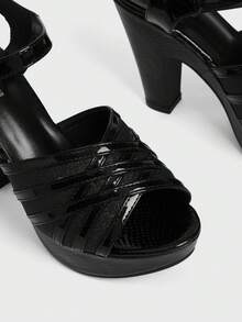 Sugerpunk Women's High-Heeled Round Toe Buckle Sandals - Black - View 7