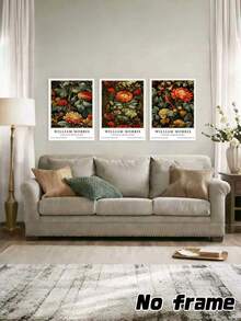 3Pcs William Morris Floral Print Canvas Wall Art – Vintage Botanical Poster Set For Living Room Office Decor, Gift (Unframed) - multicolor - View 2