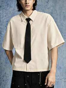 ROMWE MEN Men's Contrast Color Tie Design Casual Daily Wear Shirt - Apricot - View 6