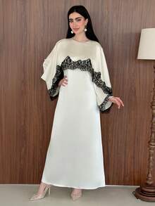 Yasmeen Edit Yasmeen Edit Women's Elegant Round Neck Contrast Lace Dress - Multicolor - View 6
