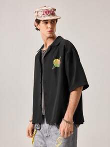 Strevion Men's Simple Casual Rick And Morty Toxic Ball Print Graphic Short Sleeve Shirt - Black - View 6