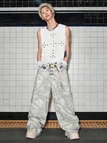 ROMWE MEN Street Life Men's Cross Eyelet Tank Top - White - View 6