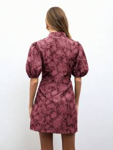 Nöista 花卉印花迷你洋裝，泡泡袖、立領設計，附鎖孔領口，春季款 - 櫻桃紅 - 查看 5
