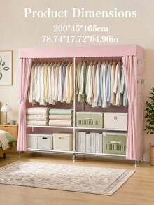 A Portable And Simple Wardrobe For Home Bedrooms, Equipped With A Hanging Area And Multi-Layer Storage Racks. The Top Is Designed For Storage, And The Steel Pipe Frame Is Durable And Stable. It Is An Essential Storage Cabinet For Organizing Clothes - Multicolor - View 18