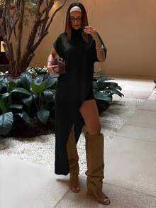 Lumalex Women's Solid Color Asymmetrical Hem Top - Black - View 2