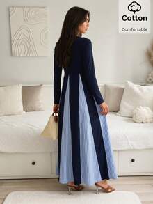 Solavon Vestido árabe de mujer con bloques de color, rayas y patchwork - Multicolor - Ver 7
