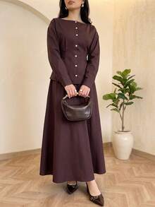 Solavon Women's Shirt And Skirt Arabic Costume Set - Brown - View 7
