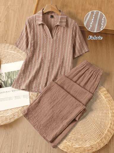 Rusticease Fall Clothes Summer Clothes Floral  Brown Elegant Women's Set Women's Casual Shirt Pants 2 Pieces Set Office Shades Of Brown Party Going Out Outfits