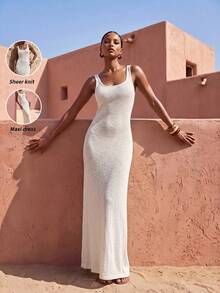Zivah 2026 New Casual Vacation Beach Elegant Brown Semi-Sheer Knit Fabric Feature Neckline Tank Dress Elegant Vacation Women Cover-Up Bathing Suit Swimsuits - White - View 1