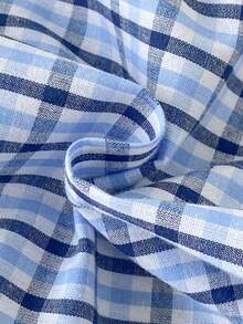 2件組青少年男孩居家服套裝，韓式復古灰色長袖上衣搭配休閒寬鬆時尚藍白格紋長褲，秋冬/四季適用 - 藍色 - 查看 7