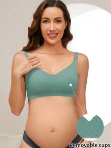 Moonlight&Mama Maternity Solid Color Nursing Casual Everyday Bra - Mint Green - View 4