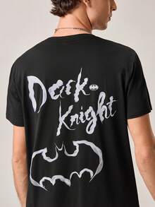 Strevion Men's Summer Fashion Batman Smoke Pattern Graphic Print Short Sleeve T-Shirt And Shorts 2-Piece Casual Everyday Set - Black - View 9
