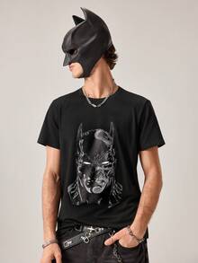 Strevion Men's Minimalist Batman Logo Print Round Neck Short Sleeve T-Shirt, Summer - Black - View 1