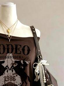 Lalippa Camiseta de cuello redondo simple para mujer con estampado de patrón de vaquero occidental, regalo para amigos - Marrón - Ver 3