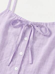 lacRébo Lilac Pajama Set With Tie-Front Cami Top, Button-Front Detail And Matching Ruffled Shorts Cotton - Purple - View 9