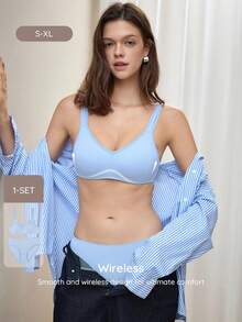 Bralution 女款純色可調肩帶舒適內衣套裝 - 淺藍色 - 查看 1