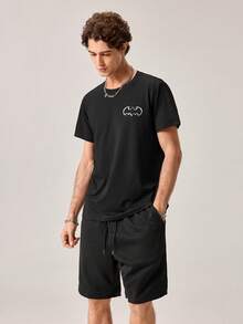 Strevion Men's Summer Fashion Batman Smoke Pattern Graphic Print Short Sleeve T-Shirt And Shorts 2-Piece Casual Everyday Set - Black - View 4