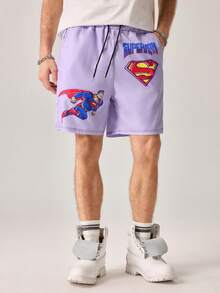 Strevion SUPERMAN 男士休闲印花沙滩短裤 - 紫色 - 查看 4