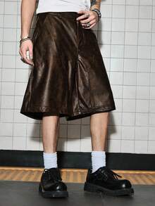 ROMWE MEN Men's PU Fashion Versatile Daily Casual Shorts - Brown - View 4