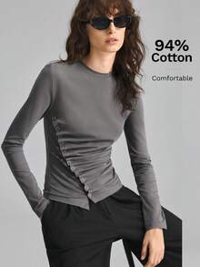 Ontre Women's Grey Business Casual Office Wear Low-Key Old Money Style Elegant Airport All-Season Versatile Autumn Premium Comfortable Women's T-Shirt - Grey - View 2