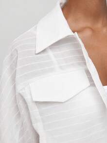 Maija All White Subtle Long Sleeve Fall Shirt Collar Women's Lightweight Jacket With Shell Button Decor Elastic Hem Casual Chic Everyday Travel - White - View 10