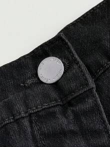 SHEIN Tall CURVE 大尺碼女款鈕扣設計不對稱下擺牛仔裙 正式約會之夜黑色夏季休閒傳統風 - 黑色 - 查看 3