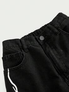 SHEIN Girlism Teen Girl Y2k Spider Web Pattern Black Loose Wide-Leg Jeans Halloween And Black To School - Black - View 3