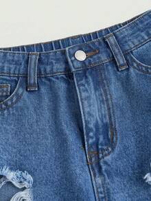 Girlism Tween Girl Tween Girl Pocket Distressed Wide Leg Loose Casual Denim Jeans - Medium Wash - View 3