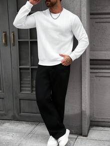 Manfinity CasualCool 男士休閒百搭素色套頭運動衫 - 白色 - 查看 3