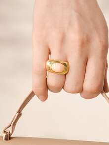 MOTF PREMIUM Anillo de moda exquisito con piedra preciosa rosa chapado en oro de 18K - Amarillo Oro - Ver 1