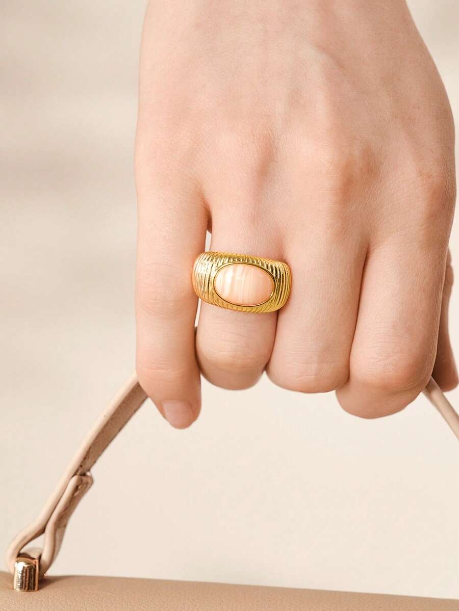 MOTF PREMIUM Anillo de moda exquisito con piedra preciosa rosa chapado en oro de 18K - Amarillo Oro - Ver 1