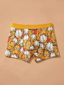 GARFIELD | SHEIN Celana Dalam Boxer Nyaman untuk Anak Laki-Laki Usia Remaja dengan Motif Kartun Blok Warna - Kuning - View 1