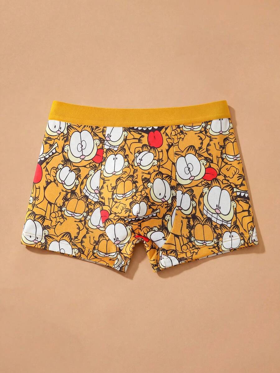 GARFIELD | SHEIN Celana Dalam Boxer Nyaman untuk Anak Laki-Laki Usia Remaja dengan Motif Kartun Blok Warna - Kuning - View 1
